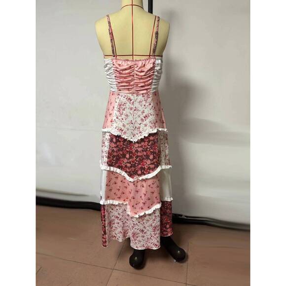 NEW ROSA CLOTHING parfait patchwork tiered floral maxi dress in pink - Picture 5 of 5
